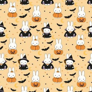 halloween bunny wallpaper with bats and pumpkins in the background on an orange background Miffy Halloween navajo white
