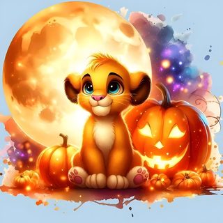 a lion cub sitting next to two pumpkins with the moon in the sky behind it Lion King Halloween Lion King Images Simba, Simba No Background, Disney Characters Simba, tan