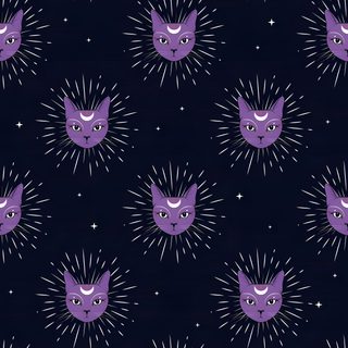 purple cats with big eyes and stars on a black background seamless wallpaper pattern Halloween Purple Cats Custom Astrology Themed Room Decor, Cute Phone Background Ideas, Purple Cat Pattern With Stars, black