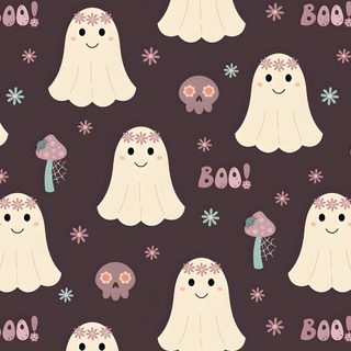 seamless ghost pattern with snowflakes and flowers on purple background for halloween fabric Kids Halloween Costume Custom Removable Halloween Seamless, Halloween Seamless Patterns Collection, Cute Halloween Pattern October, dark slate gray