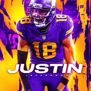 a football player in purple and yellow uniform with the name of the team on it Justin Jefferson Halloween Justin Jefferson Fan Art, Justin Jefferson Art, Justin Jefferson, brown