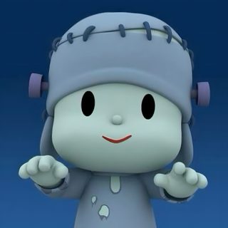 a cartoon character wearing a baseball cap and holding his hands up to the side with one hand Pocoyo Halloween Pocoyo Cosplay, Pocoyo Black, Pocoyo Pfp Gif, Cute Pocoyo Pfp, Pocoyo Pfp, dark slate blue