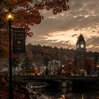 a clock tower on top of a building next to a river Calm Halloween Of Fall, Fall Outside, Maryland In The Fall, Autumn Inspo, Fall Theme Pictures, dark slate gray