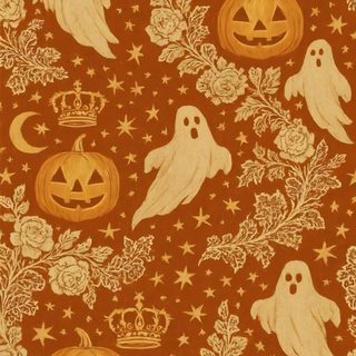 halloween pumpkins and ghost faces on an orange background with stars, leaves, and moon Vintage Halloween Orange Retro Halloween Aesthetic, Pumpkin, Halloween Pattern Background, sienna