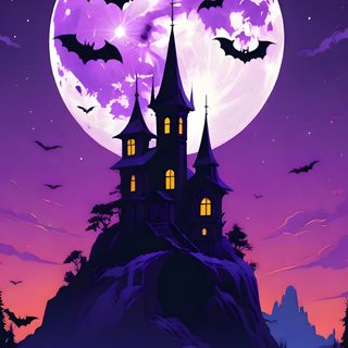 a castle with bats flying over it and the moon in the sky behind it is lit up Halloween Bat Moon Purple Large Bat Phone, Purple Happy Halloween, Bat Background, midnight blue