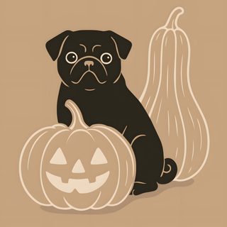 Boho Halloween Poster – Pug with Pumpkins Halloween Pug Boho Fall Decor, Dog Pumpkin, Minimalist Halloween, Boho Halloween, Pug Puppies, rosy brown
