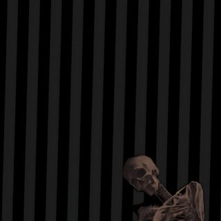 a skeleton sitting in front of a black and white striped wall Halloween X-ray - Tan & Black black