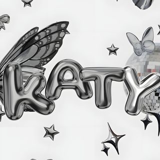 the word art surrounded by silver stars and balloons in the shape of butterflies, moths, and hearts Katy Name Name Backgrounds For Halloween lavender