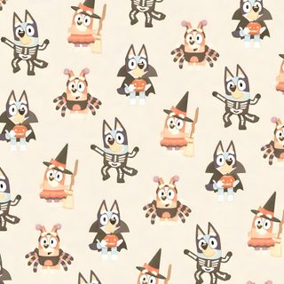 an animal themed wallpaper with lots of cats and witches Bluey Halloween Iphone Spooky Iphone, Bluey Halloween Background, Bluey And Bingo Halloween, beige