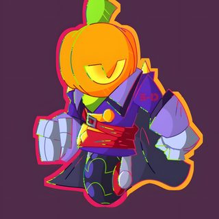an image of a cartoon character with a pumpkin on his head and arms, sitting down Halloween Pumpkin Brawl Custom Brawl Stars Pumpkin, Vintage Sprout Fanart, Brawl Stars Skeleton, dark slate gray