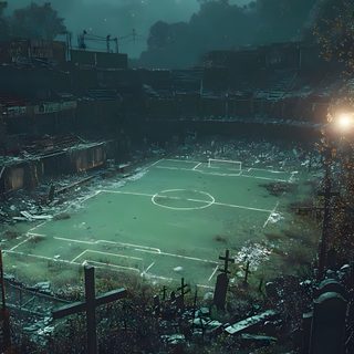 an abandoned soccer field with the moon in the background Halloween Soccer Football Pitch, Dark Football Images, Football Concepts, dark slate gray