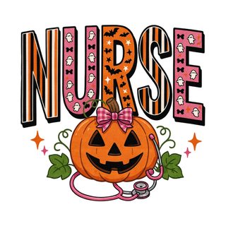 a nurse pumpkin with a stethoscope in it's mouth and the word nurse Nurse Halloween white
