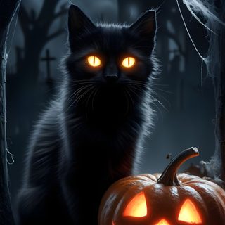 a black cat sitting next to a carved pumpkin Halloween Fiery Felines-black Custom Halloween Cat Pics, Halloween Halloween Black Cat, Halloween Black Cats,