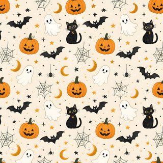 halloween seamless pattern with black cats, bats and pumpkins on light orange background Halloween - Bats And Cats - Cream Cat Pumpkin, Black Cat Halloween, Printable Decor, antique white