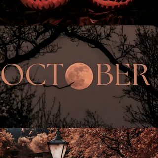 two jack o lantern pumpkins on top of each other with the words october above them Halloween Hello October October Vibes, October, Halloween, black