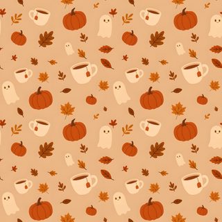 an orange and white background with pumpkins, leaves and owls Autumn And Halloween Fall Backgrounds Ipad, Cute Fall Ipad, Fall Ipad Cute, burlywood