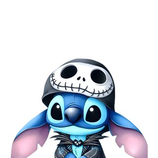 a cartoon character sitting on top of a white floor Stitch Halloween Theme Cartoon Stitch As Jack Skellington, Stitch Halloween Drawing, Stitch Dressed As Jack Skellington Drawing, white