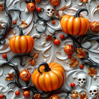 pumpkins, skulls and leaves on a white background with swirly paper art work Halloween Celtic Tiles Custom Fall Halloween Screensavers, Halloween Images For Background, Halloween Iphone Backgrounds Phone, dim gray