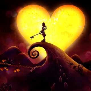 a girl holding a key standing on top of a wave in front of a heart Kingdom Hearts Halloween Kingdom Hearts Jack Skellington, Kingdom Hearts Sora Nightmare Before Christmas, Kingdom Hearts Glass Art, black