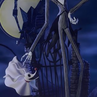 a skeleton dressed in black and white standing next to a ghost Halloween Jack Skeleton midnight blue