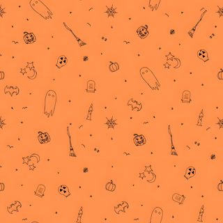an orange background with black and white doodles on the bottom right corner, all over it Halloween Orange Background Halloween Backgrounds Orange, Pastel Orange Halloween Background, Orange Background Halloween, coral