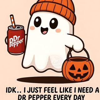 a cartoon ghost with a can of dr pepper in it's hand, holding a pumpkin Dr Pepper Halloween Dr Pepper Pumpkin, Drpepper, Dr Pepper Character, Doctor Pepper Cartoon, bisque