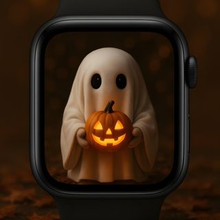 an apple watch with a ghost holding a pumpkin Halloween Digital Watch Pumpkin Apple Watch Face, Halloween, Halloween Watch, Halloween Apples, black