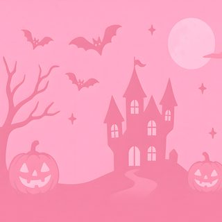 a pink halloween scene with two pumpkins and a castle Pink Halloween Ipad Pink Halloween Ipad, Pink Halloween Gif, Pink Halloween Zoom Background,