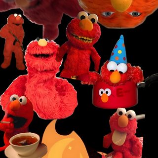 the sesame street characters are all dressed up and ready to go out in the fire Elmo Halloween dark red