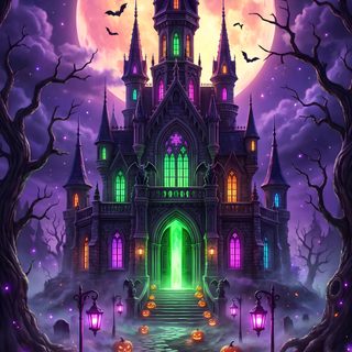 a halloween castle with pumpkins in front of it Halloween Castle Background dark slate gray