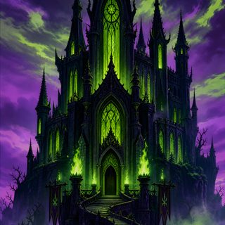 an image of a gothic castle in the sky with purple and green lights on it Halloween Disney Villains Maleficent Background, Disney Villains, Maleficent, dark slate gray
