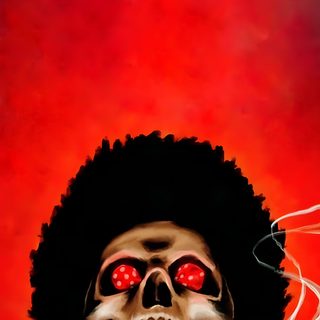 an image of a skeleton with red eyes on it's face and hair blowing in the wind The Weeknd Halloween The Weeknd Album Cover, Aesthetic The Weeknd Art, The Weeknd After Hours Art, firebrick