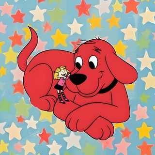a cartoon dog flying through the air with stars in the background Clifford Halloween Clifford The Big Red Dog Painting, Clifford The Big Red Dog, Clifford Background, dark gray