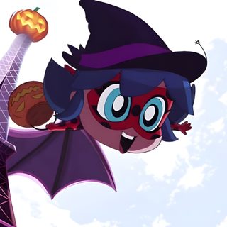 a cartoon character flying over the eiffel tower with a pumpkin in her hand Miraculous Ladybug Halloween Miraculous Pumpkin, Miraculous Ladybug Bat Miraculous, Pumpkin Cat Miraculous, thistle
