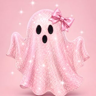 a pink glittered ghost with a bow on it's head is standing in front of a pink background Cute Glitter Halloween Pink Ghost, Sparkly Halloween, Ghost Images, Fall Mood Board, Halloween Graphics,