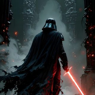 darth vader standing in the dark water with his lights on, holding a light saber Star Wars Halloween Star Wars, Stars, dark slate gray