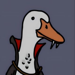 a drawing of a duck wearing a vest Halloween Duck Fall Goose, Vampire Goose, Halloween Duck Pfp, Cute Scary Duck, Scary Duck Drawing, dim gray
