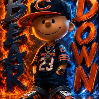 the chicago bears mascot is sitting in front of fire and letters that spell out their name Chicago Bears Halloween maroon