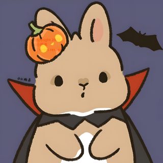 a drawing of a bunny with a pumpkin on its head Cute Bunny Halloween Halloween Ideas Drawing, Kawaii Halloween Pfp, Halloween Animal Pfp, dim gray