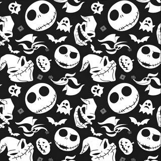a black and white background with skulls and jack skellingy faces Cute Halloween Jack Skellington Nbc Background, Oogie Boogie, Nightmare Before Christmas Phone Background, black