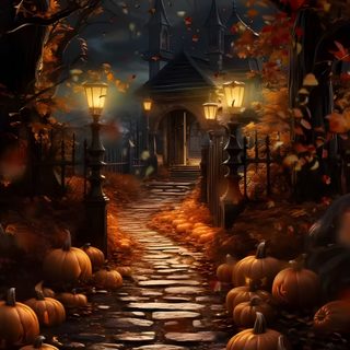 an image of a halloween scene with pumpkins Live Halloween Iphone Autumn Outdoor Party Ideas, Autumn Pumpkin Pathway Decor, Halloween Decoration Inspiration, black
