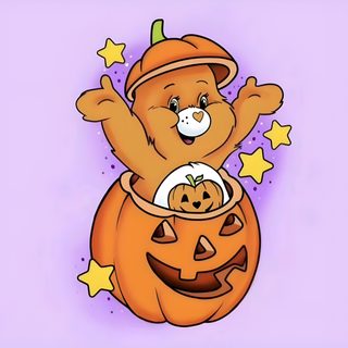 a teddy bear in a pumpkin costume with stars on it's head and arms Halloween Care Bear Pumpkin Bear, Care Bear Fall, Carebear Halloween, Care Bear Halloween, thistle