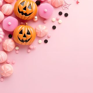 halloween pumpkins and candy on pink background Pink Halloween Computer Pink Halloween Laptop, Pink Fall Computer, Pink Halloween Desktop,