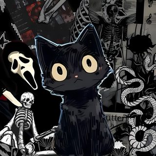 a black cat sitting on top of a pile of skulls next to a human skeleton Lock Screen Edgy Aesthetic Halloween Emo, Goth, Manifesti Grafici, Edgy, Idées Minecraft, Ảnh Bìa, black