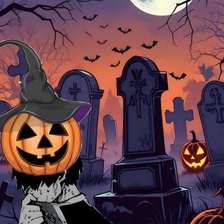 an animated halloween scene with pumpkins and tombstones Halloween Soccer dark slate gray