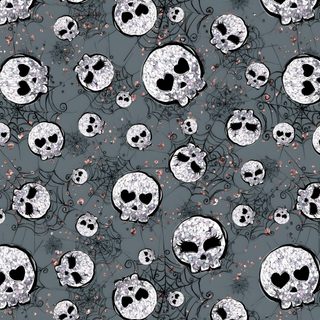 a bunch of skulls that are on a gray background with white and black dots in the middle Halloween Thorny Skulls Warm Gray Spooky Skull Design Background, Halloween Skulls, Skull Christmas Background,
