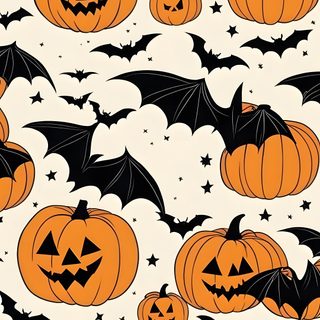 an image of halloween pumpkins and bats on a white background with black bat's Halloween Pumpkin Bat Pumpkins And Bats, Bats And Pumpkins, Aesthetic Halloween Bats, sandy brown