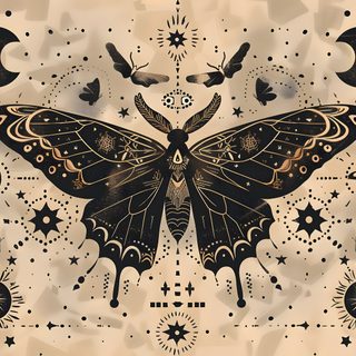 a drawing of a butterfly with stars and moon shapes on it's back side Halloween Moth Moth Laptop, Witchy Tablet, Boho Celestial Pretty Moths, Astrology Moth, Witchy Laptop, tan