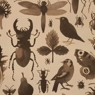 an image of bugs and insects on a white background Halloween Insects With Insects, Vintage Insect Pattern, Insect Themed, Vintage Insect Pattern Design, tan