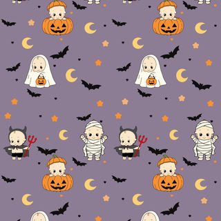 an image of halloween themed wallpaper with pumpkins and ghost on it, all in purple Kewpie Halloween gray